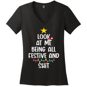 Funny Cat Christmas Look At Me Being All Festive Shit Xmas Women's V-Neck T-Shirt