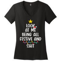 Funny Cat Christmas Look At Me Being All Festive Shit Xmas Women's V-Neck T-Shirt