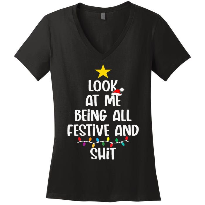 Funny Cat Christmas Look At Me Being All Festive Shit Xmas Women's V-Neck T-Shirt