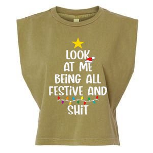 Funny Cat Christmas Look At Me Being All Festive Shit Xmas Garment-Dyed Women's Muscle Tee