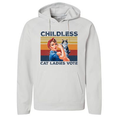 Funny Cat Childless Cat Ladies Vote The Riveter Retro Performance Fleece Hoodie