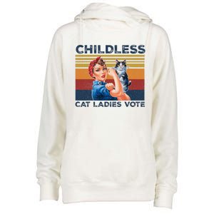 Funny Cat Childless Cat Ladies Vote The Riveter Retro Womens Funnel Neck Pullover Hood