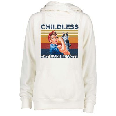 Funny Cat Childless Cat Ladies Vote The Riveter Retro Womens Funnel Neck Pullover Hood