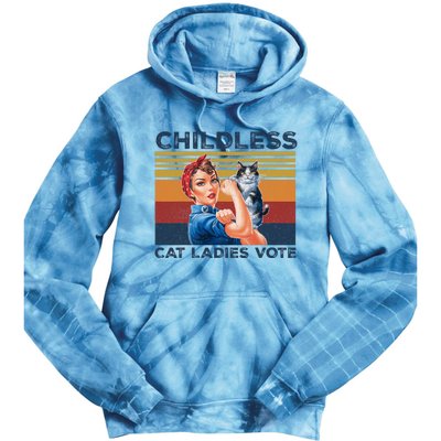 Funny Cat Childless Cat Ladies Vote The Riveter Retro Tie Dye Hoodie