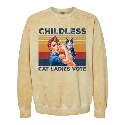 Funny Cat Childless Cat Ladies Vote The Riveter Retro Colorblast Crewneck Sweatshirt