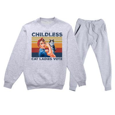 Funny Cat Childless Cat Ladies Vote The Riveter Retro Premium Crewneck Sweatsuit Set