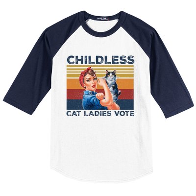 Funny Cat Childless Cat Ladies Vote The Riveter Retro Baseball Sleeve Shirt