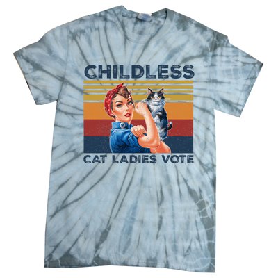 Funny Cat Childless Cat Ladies Vote The Riveter Retro Tie-Dye T-Shirt