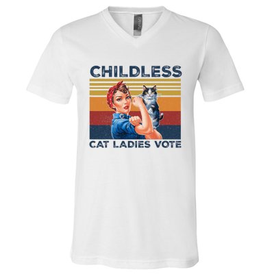 Funny Cat Childless Cat Ladies Vote The Riveter Retro V-Neck T-Shirt