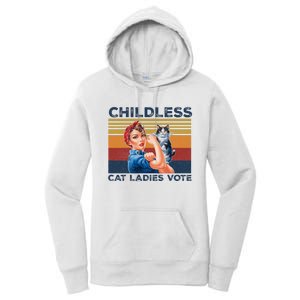 Funny Cat Childless Cat Ladies Vote The Riveter Retro Women's Pullover Hoodie