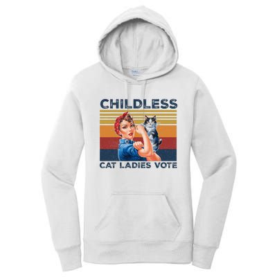 Funny Cat Childless Cat Ladies Vote The Riveter Retro Women's Pullover Hoodie