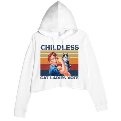 Funny Cat Childless Cat Ladies Vote The Riveter Retro Crop Fleece Hoodie