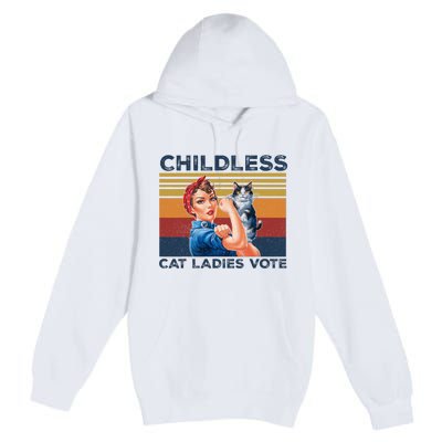 Funny Cat Childless Cat Ladies Vote The Riveter Retro Premium Pullover Hoodie