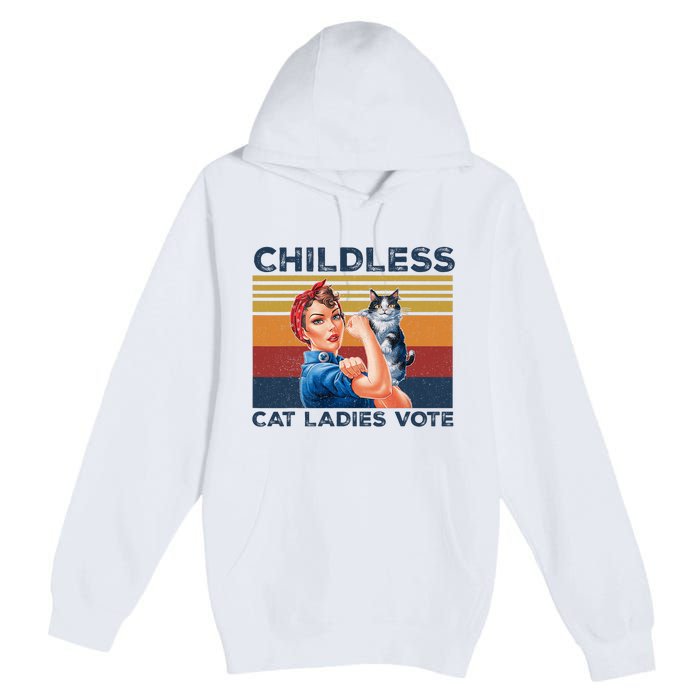 Funny Cat Childless Cat Ladies Vote The Riveter Retro Premium Pullover Hoodie