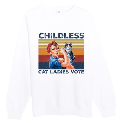 Funny Cat Childless Cat Ladies Vote The Riveter Retro Premium Crewneck Sweatshirt