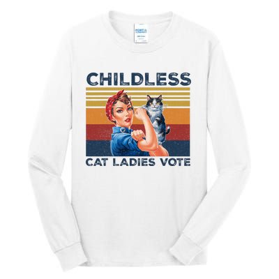 Funny Cat Childless Cat Ladies Vote The Riveter Retro Tall Long Sleeve T-Shirt