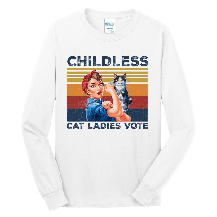 Funny Cat Childless Cat Ladies Vote The Riveter Retro Tall Long Sleeve T-Shirt