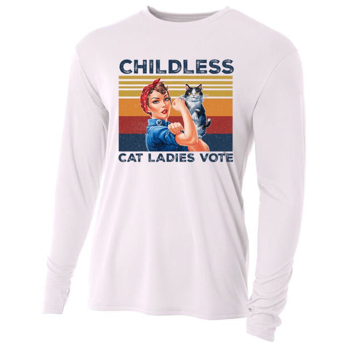 Funny Cat Childless Cat Ladies Vote The Riveter Retro Cooling Performance Long Sleeve Crew