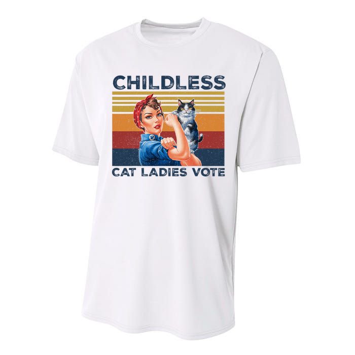 Funny Cat Childless Cat Ladies Vote The Riveter Retro Performance Sprint T-Shirt