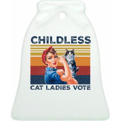 Funny Cat Childless Cat Ladies Vote The Riveter Retro Ceramic Bell Ornament