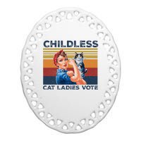 Funny Cat Childless Cat Ladies Vote The Riveter Retro Ceramic Oval Ornament