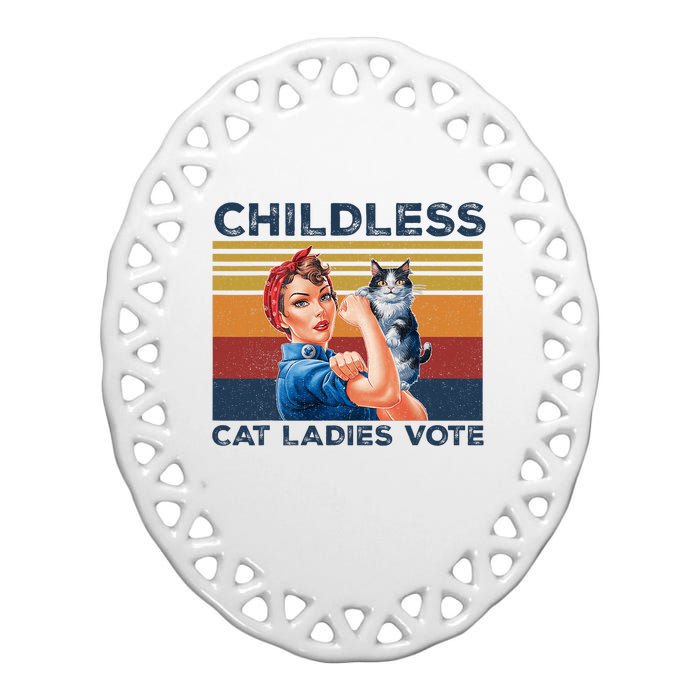 Funny Cat Childless Cat Ladies Vote The Riveter Retro Ceramic Oval Ornament