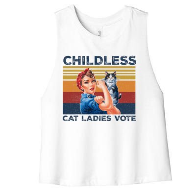 Funny Cat Childless Cat Ladies Vote The Riveter Retro Women's Racerback Cropped Tank