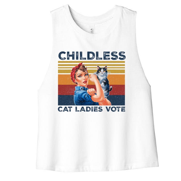 Funny Cat Childless Cat Ladies Vote The Riveter Retro Women's Racerback Cropped Tank