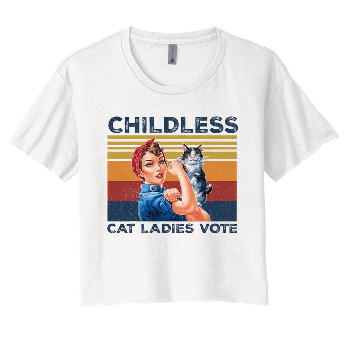 Funny Cat Childless Cat Ladies Vote The Riveter Retro Women's Crop Top Tee