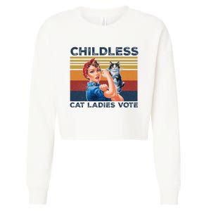 Funny Cat Childless Cat Ladies Vote The Riveter Retro Cropped Pullover Crew