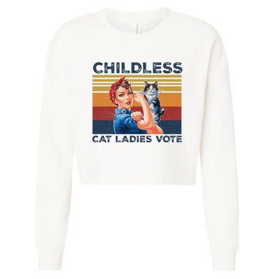 Funny Cat Childless Cat Ladies Vote The Riveter Retro Cropped Pullover Crew