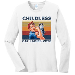 Funny Cat Childless Cat Ladies Vote The Riveter Retro Ladies Long Sleeve Shirt