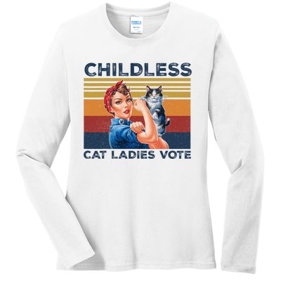 Funny Cat Childless Cat Ladies Vote The Riveter Retro Ladies Long Sleeve Shirt