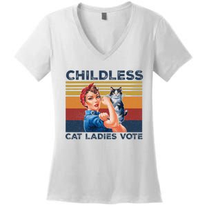 Funny Cat Childless Cat Ladies Vote The Riveter Retro Women's V-Neck T-Shirt