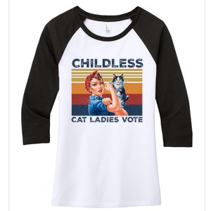 Funny Cat Childless Cat Ladies Vote The Riveter Retro Women's Tri-Blend 3/4-Sleeve Raglan Shirt