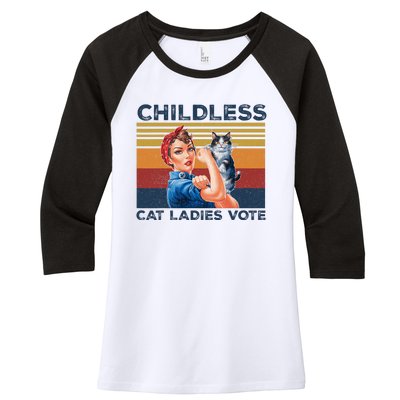 Funny Cat Childless Cat Ladies Vote The Riveter Retro Women's Tri-Blend 3/4-Sleeve Raglan Shirt