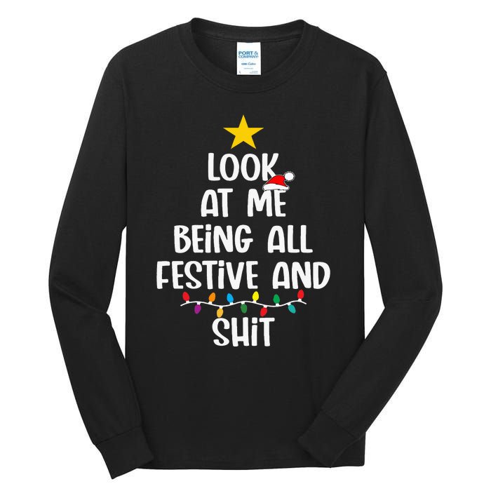 Funny Cat Christmas Look At Me Being All Festive Shit Xmas Tall Long Sleeve T-Shirt