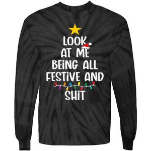 Funny Cat Christmas Look At Me Being All Festive Shit Xmas Tie-Dye Long Sleeve Shirt