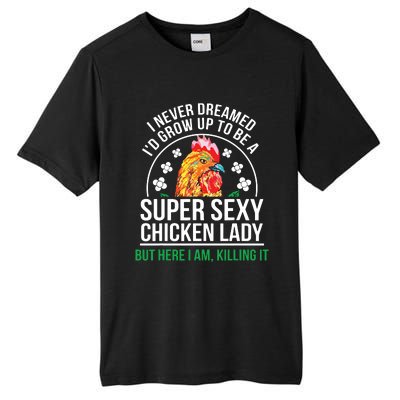 Funny Crazy Chicken Farmer Lady Women Tall Fusion ChromaSoft Performance T-Shirt