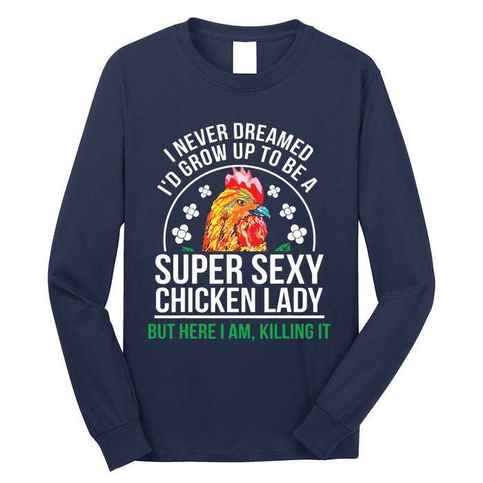 Funny Crazy Chicken Farmer Lady Women Long Sleeve Shirt