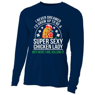 Funny Crazy Chicken Farmer Lady Women Cooling Performance Long Sleeve Crew