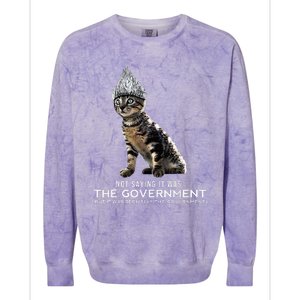 Funny Conspiracy Cat Tin Foil Hat Government Colorblast Crewneck Sweatshirt