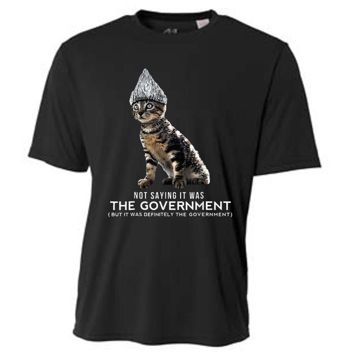 Funny Conspiracy Cat Tin Foil Hat Government Cooling Performance Crew T-Shirt