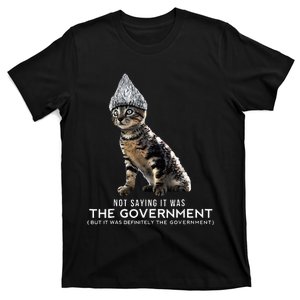 Funny Conspiracy Cat Tin Foil Hat Government T-Shirt