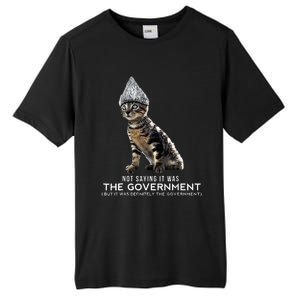 Funny Conspiracy Cat Tin Foil Hat Government Tall Fusion ChromaSoft Performance T-Shirt