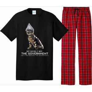 Funny Conspiracy Cat Tin Foil Hat Government Pajama Set