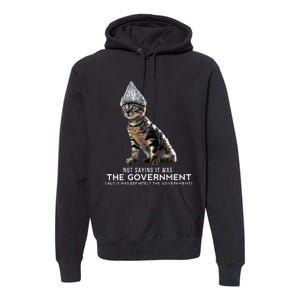 Funny Conspiracy Cat Tin Foil Hat Government Premium Hoodie