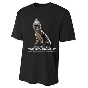 Funny Conspiracy Cat Tin Foil Hat Government Performance Sprint T-Shirt