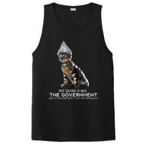 Funny Conspiracy Cat Tin Foil Hat Government PosiCharge Competitor Tank