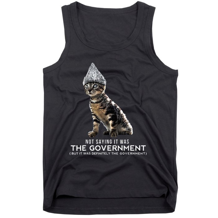 Funny Conspiracy Cat Tin Foil Hat Government Tank Top